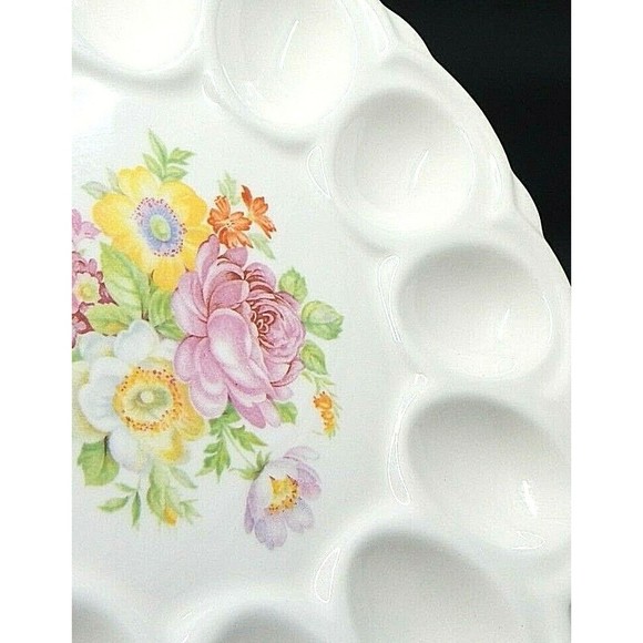 E & R American Art Ware Floral Deviled Egg Plate - Picture 3 of 7